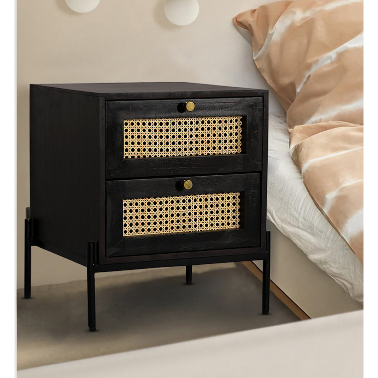 Bay Isle Home Gumbert Framingham 2 Drawer Rattan Bedside Table Black ...